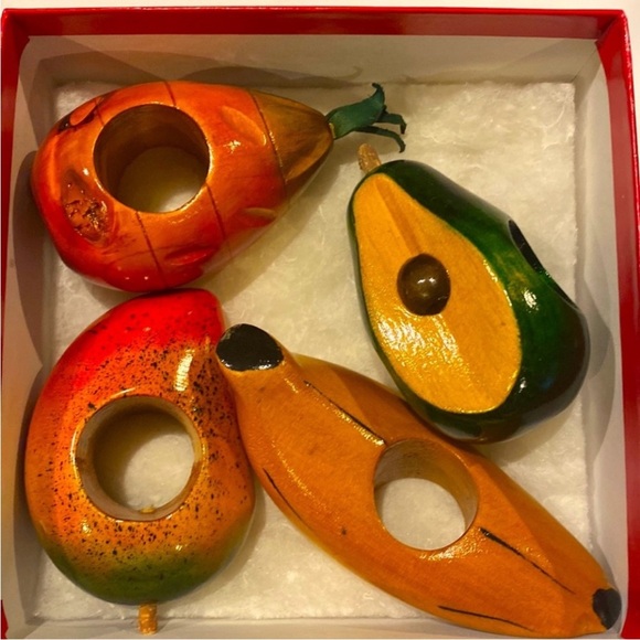 Kitschy 1950 Vintage Mid Century Wooden Fruit Napkin Holders Pineapple Banana - Picture 2 of 11